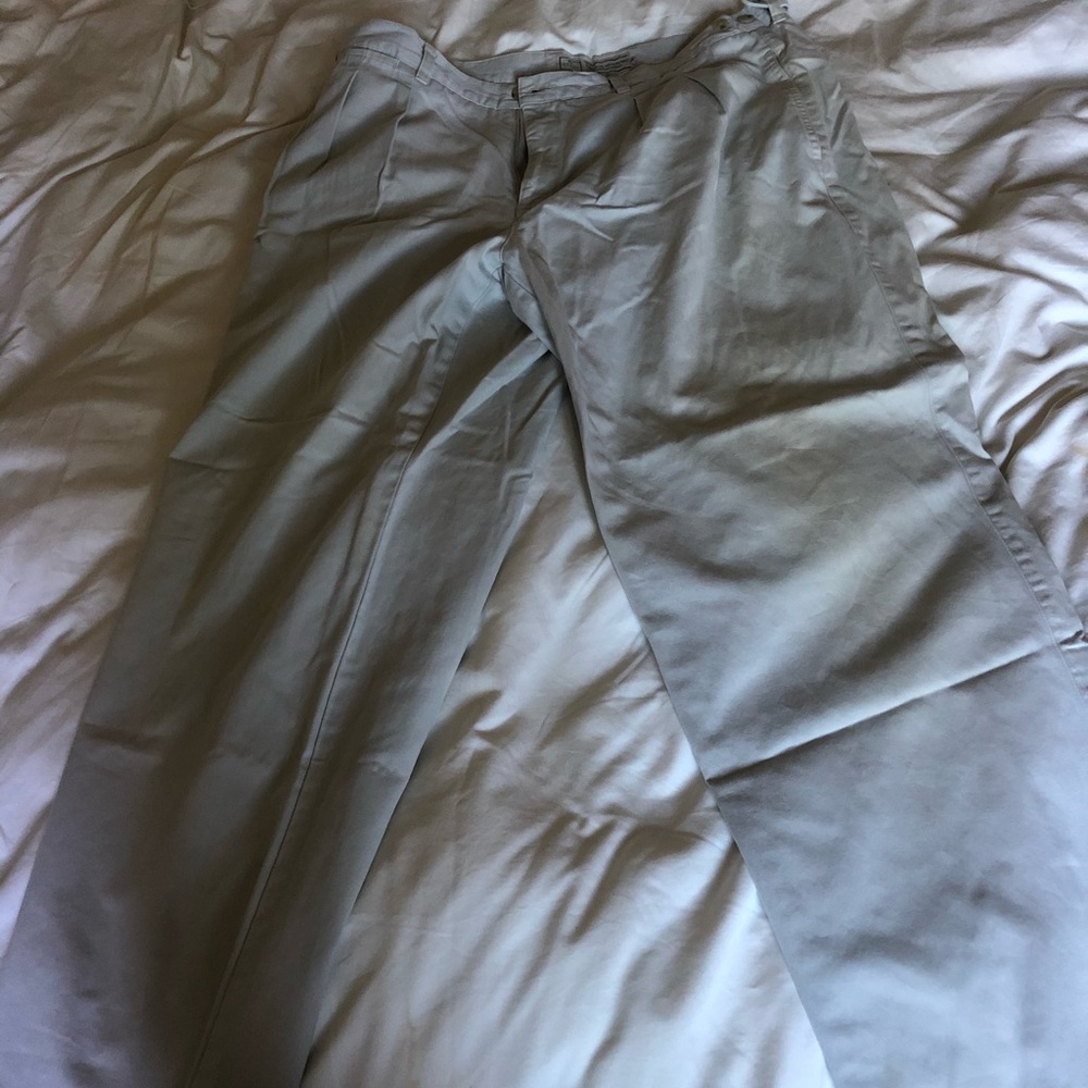 French pleated khaki pants.